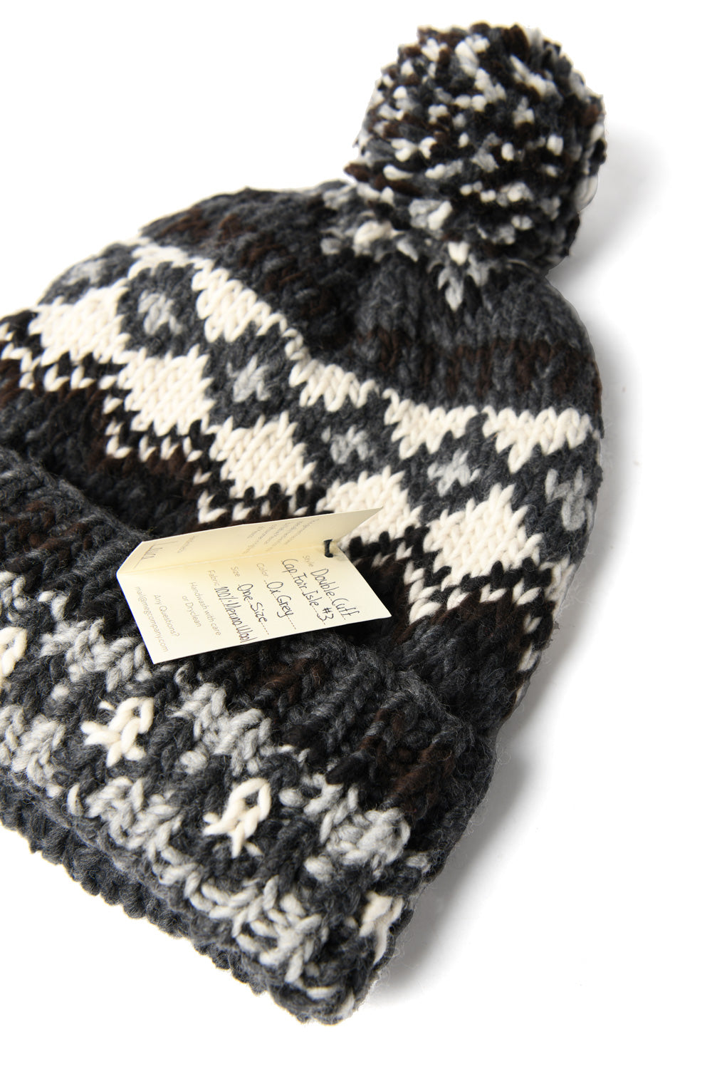 Double Cuff Cap Fair Isle #3 - Ox Grey x Ivory