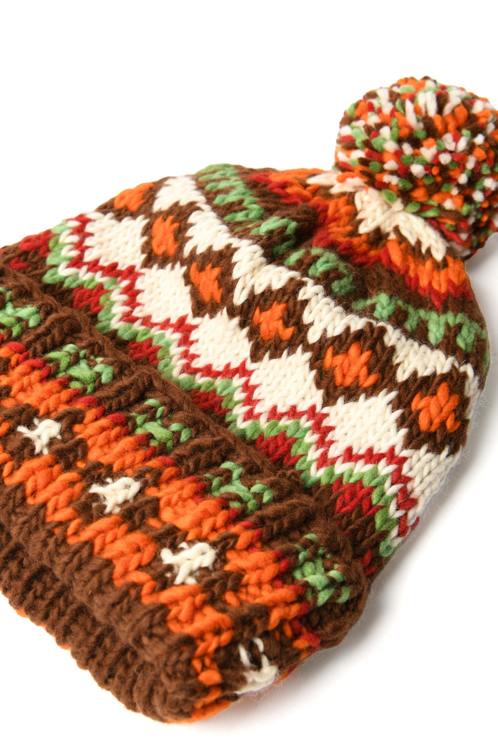 Double Cuff Cap Fair Isle #3 -Brown Heather