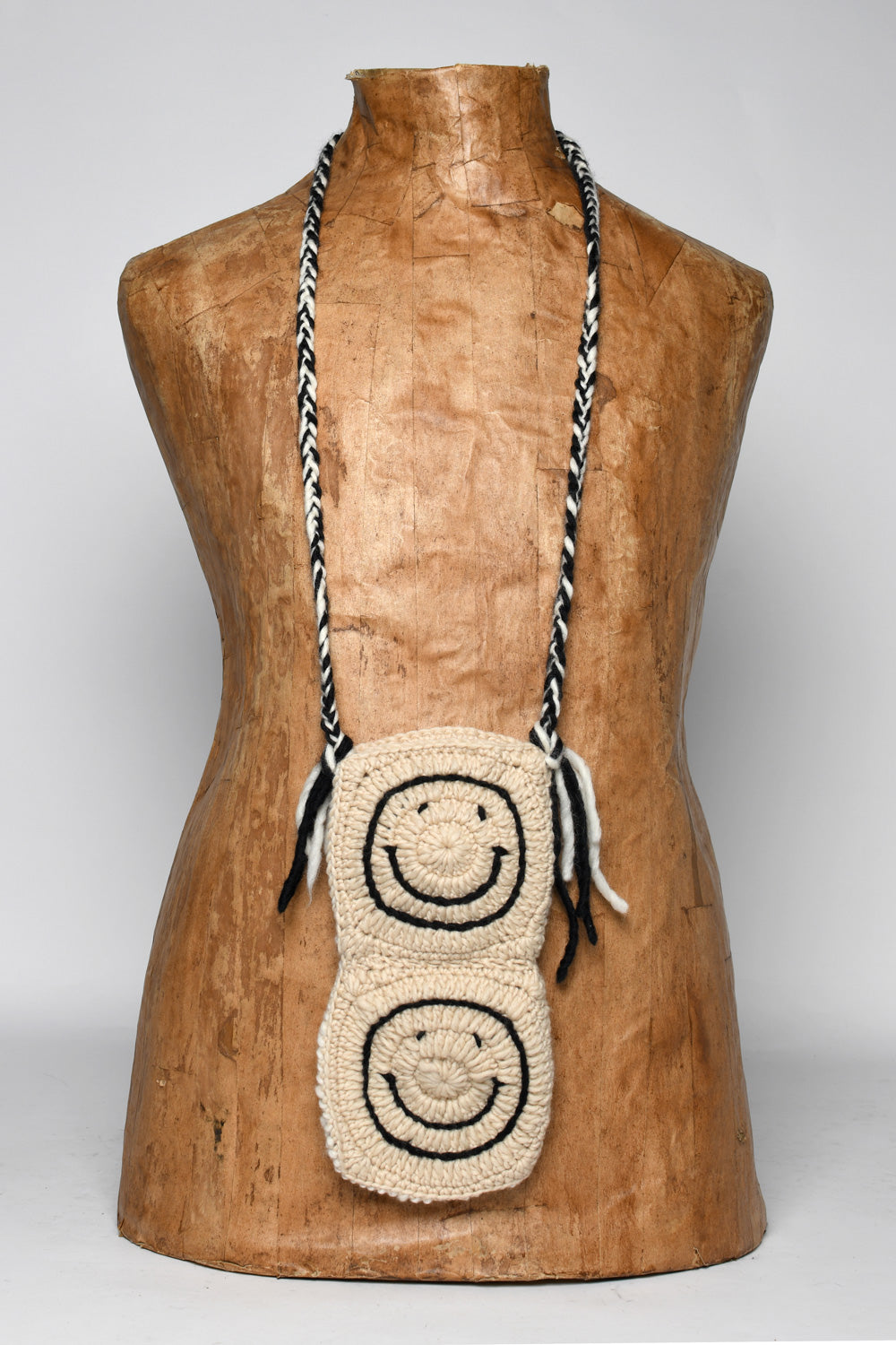 Smiley Crochet Pocket Bag - Tan