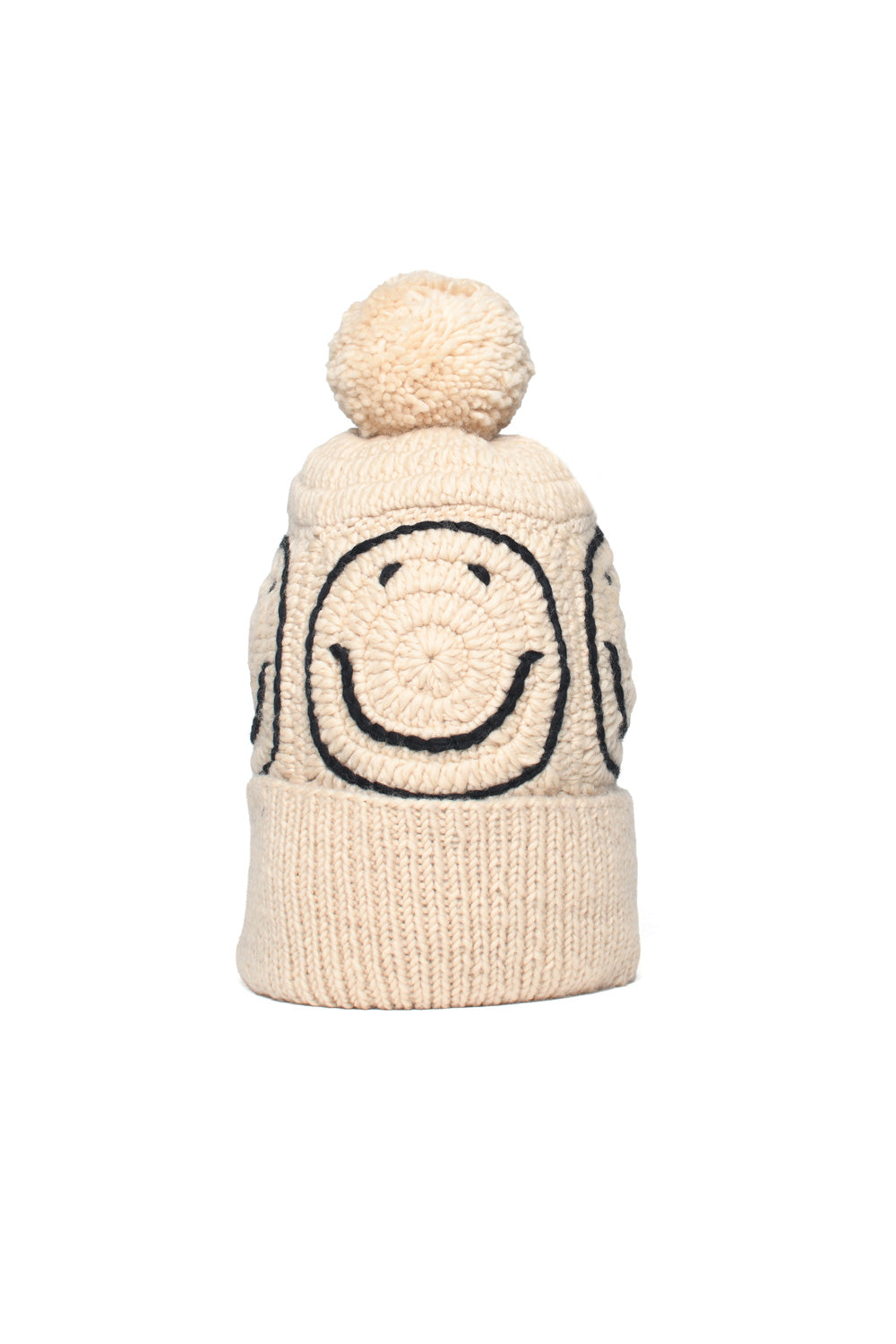 Double Cuff Cap Smiley Crochet - Tan