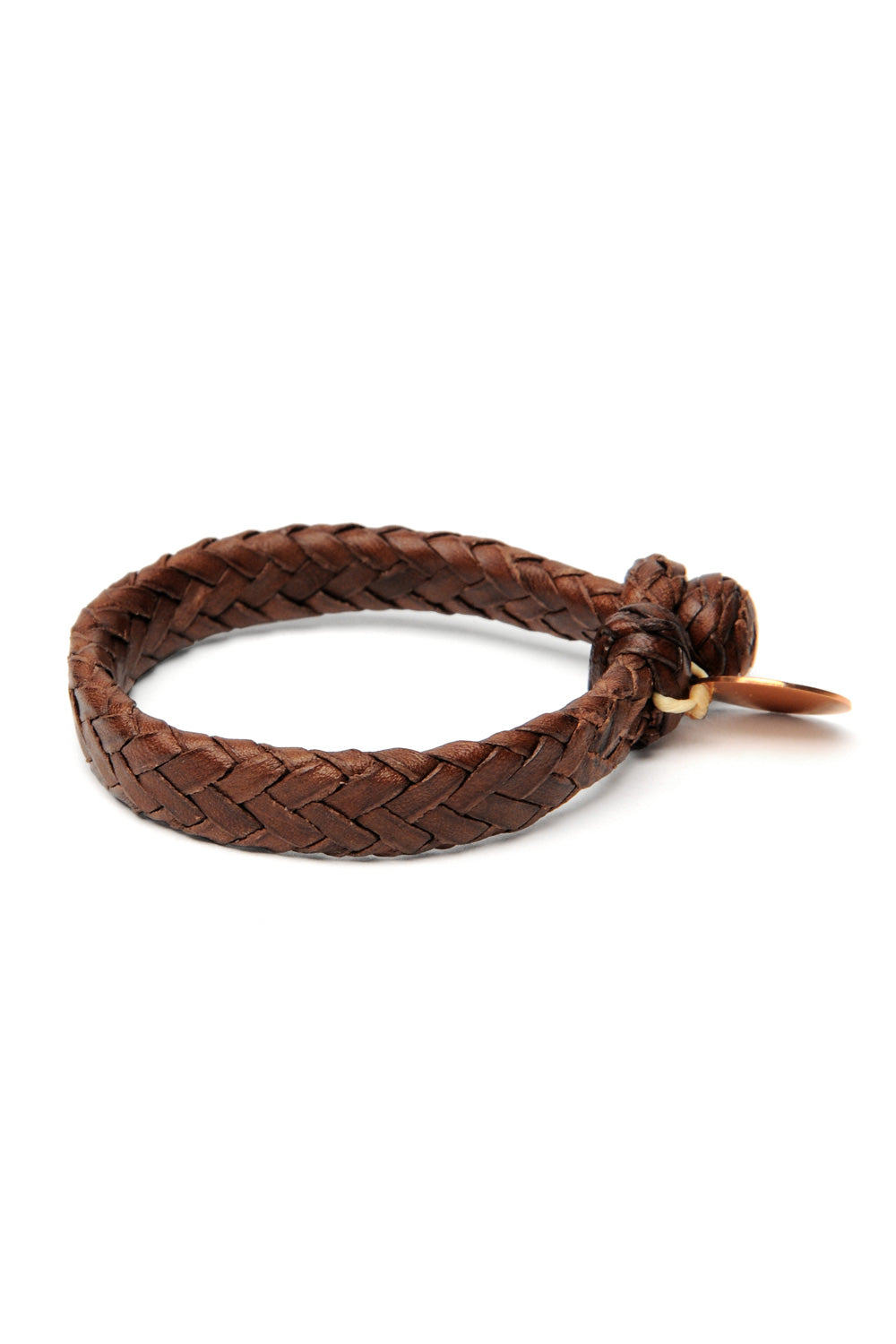 Wide Flat Weaved Leather Bracelet - Brown 2