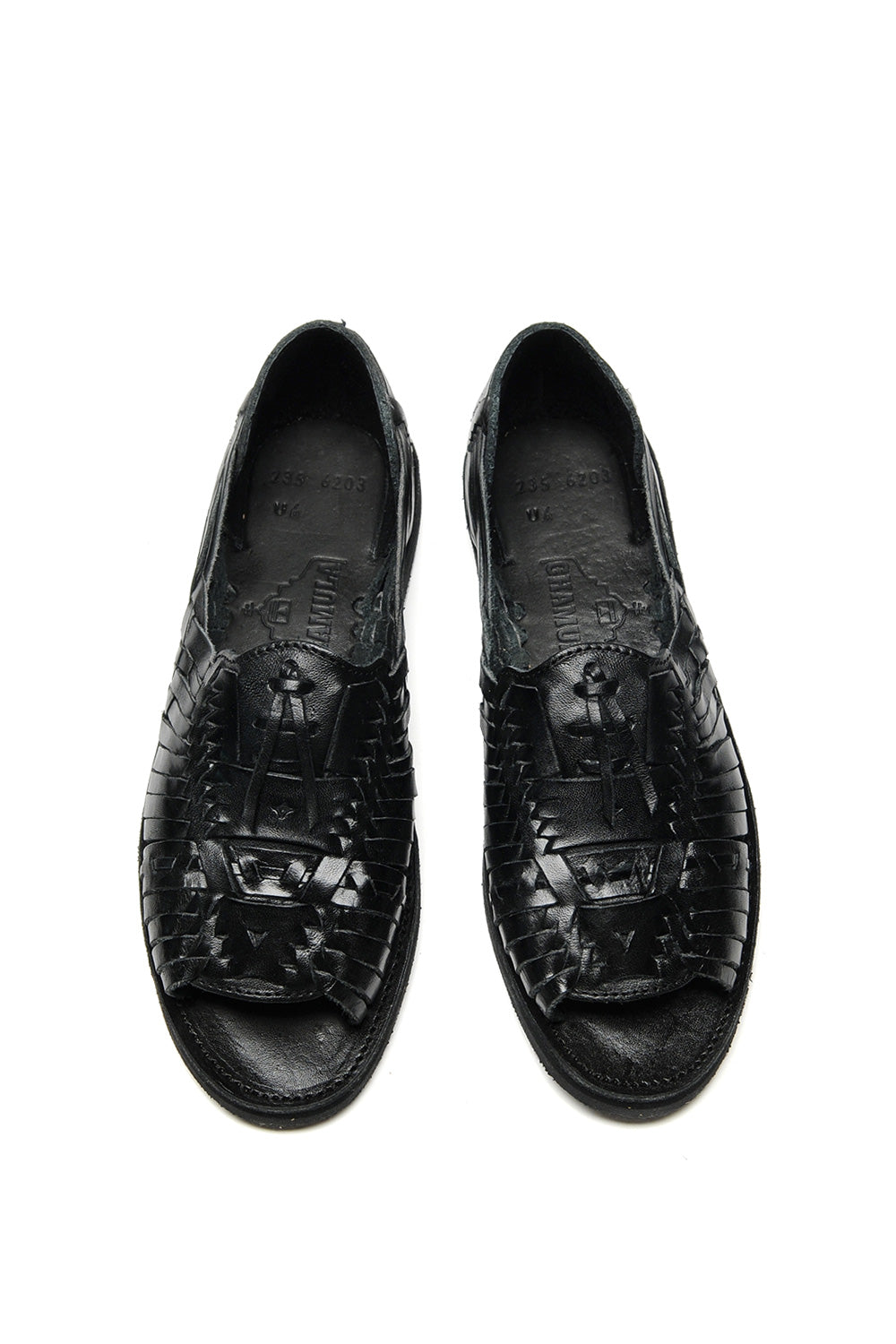 Top view of Chamula traditional huarache sandal handcrafted in Mexico for women