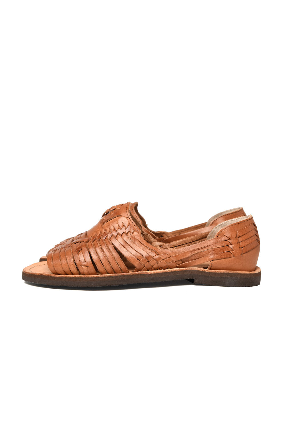 Side profile of artisan-crafted leather huarache sandal for women