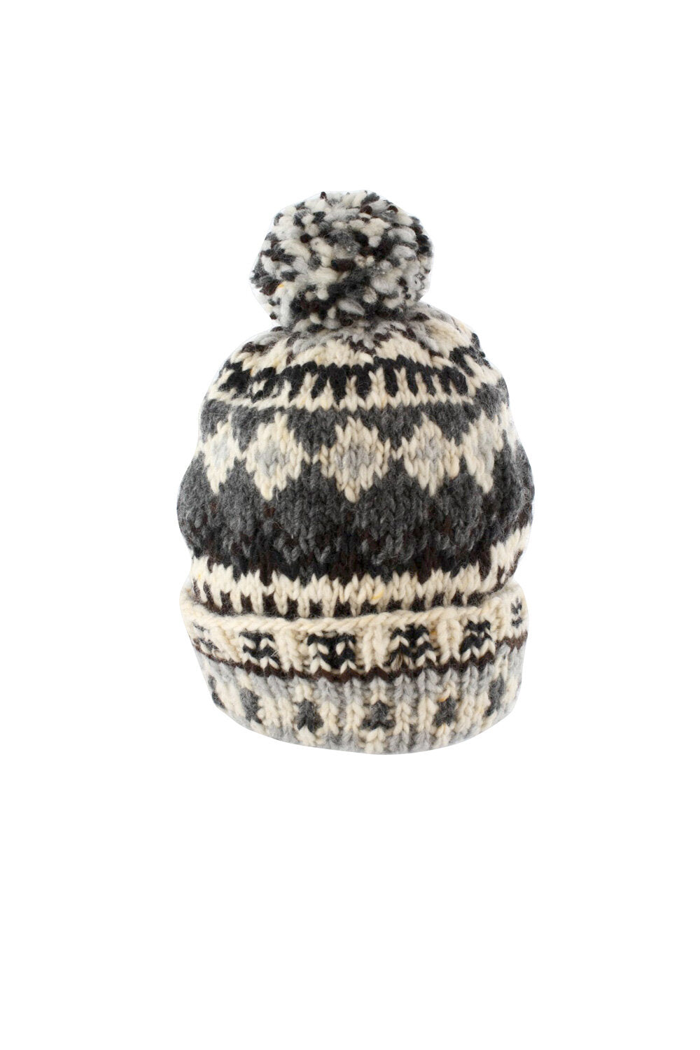 Double Cuff Cap Fair Isle #3 - Natural Heather
