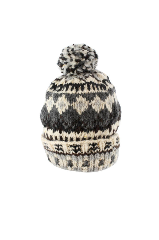 Double Cuff Cap Fair Isle #3 - Natural Heather