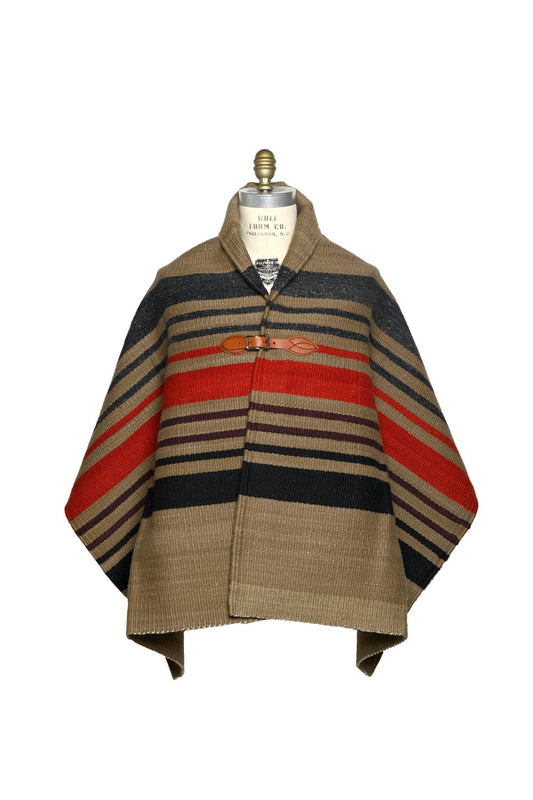 Merino Wool Blanket Poncho - Dk. Beige Multi