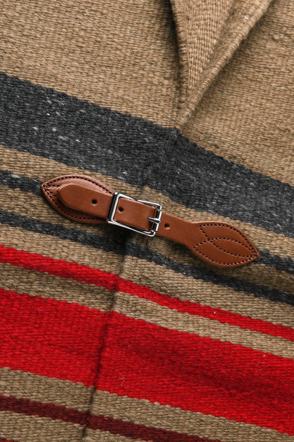 Merino Wool Blanket Poncho - Dk. Beige Multi