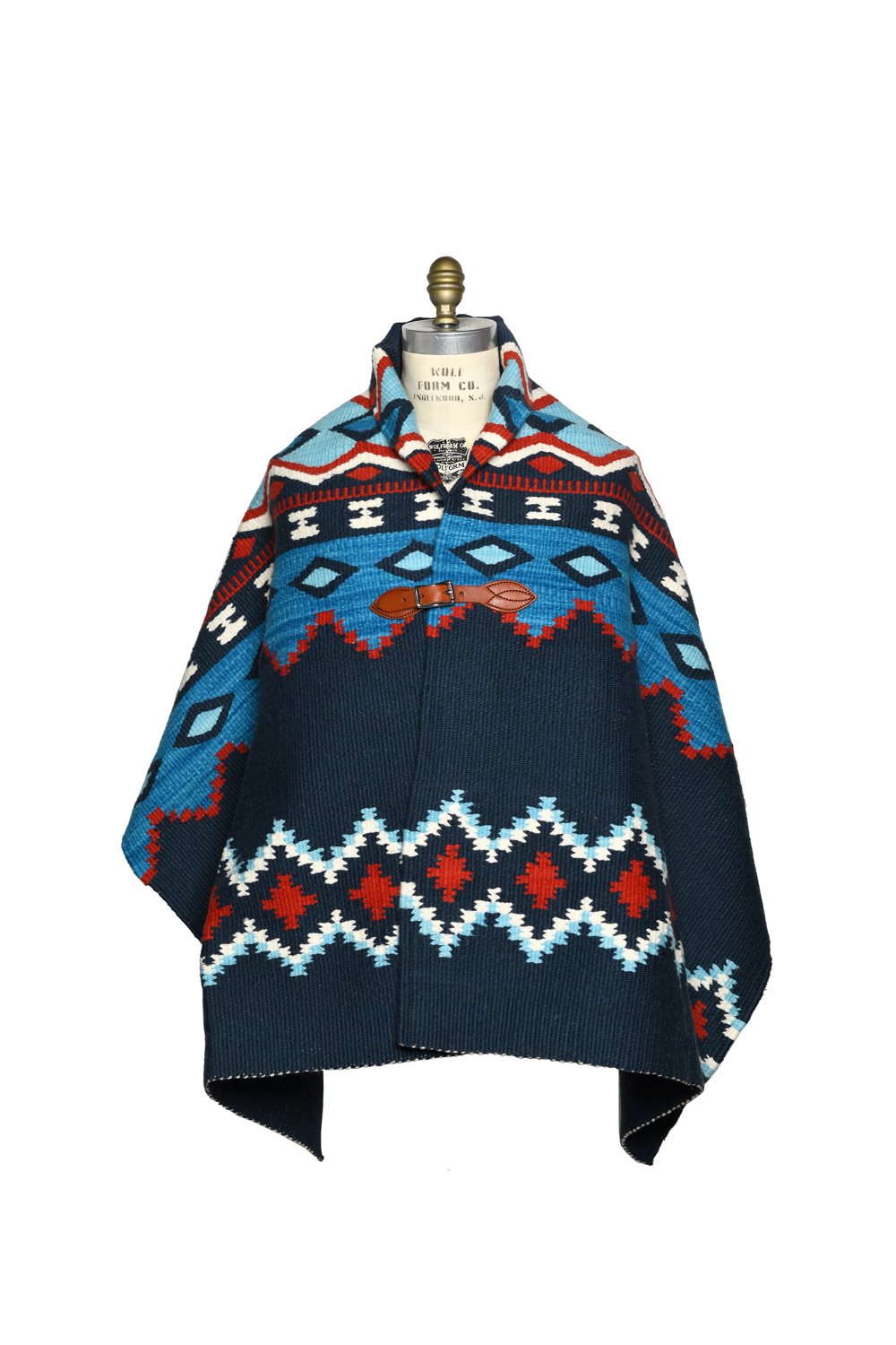 Merino Wool Blanket Poncho, Fair Isle #3 - Real Indigo
