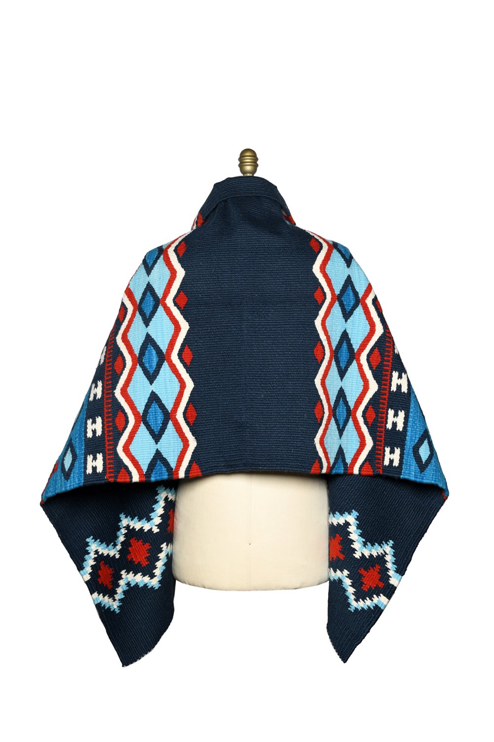 Merino Wool Blanket Poncho, Fair Isle #3 - Real Indigo