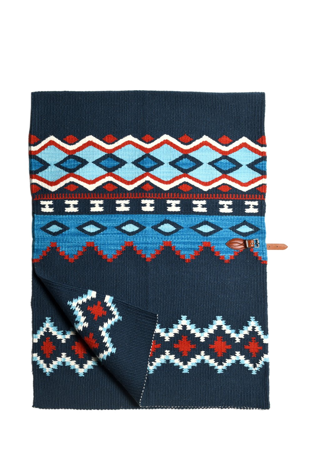 Merino Wool Blanket Poncho, Fair Isle #3 - Real Indigo