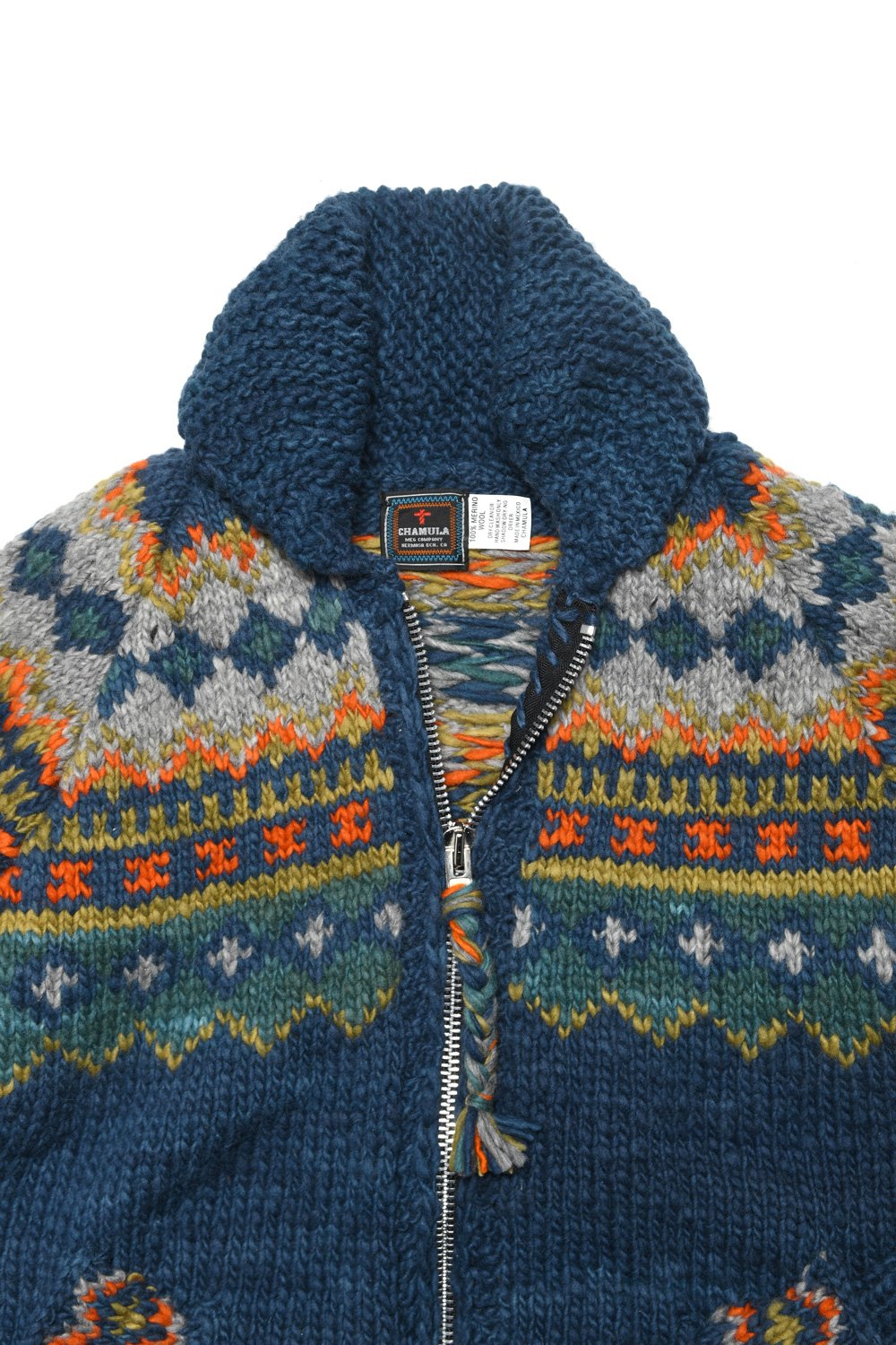 Fair Isle #3 Zipper Cardigan - Dk. real Indigo