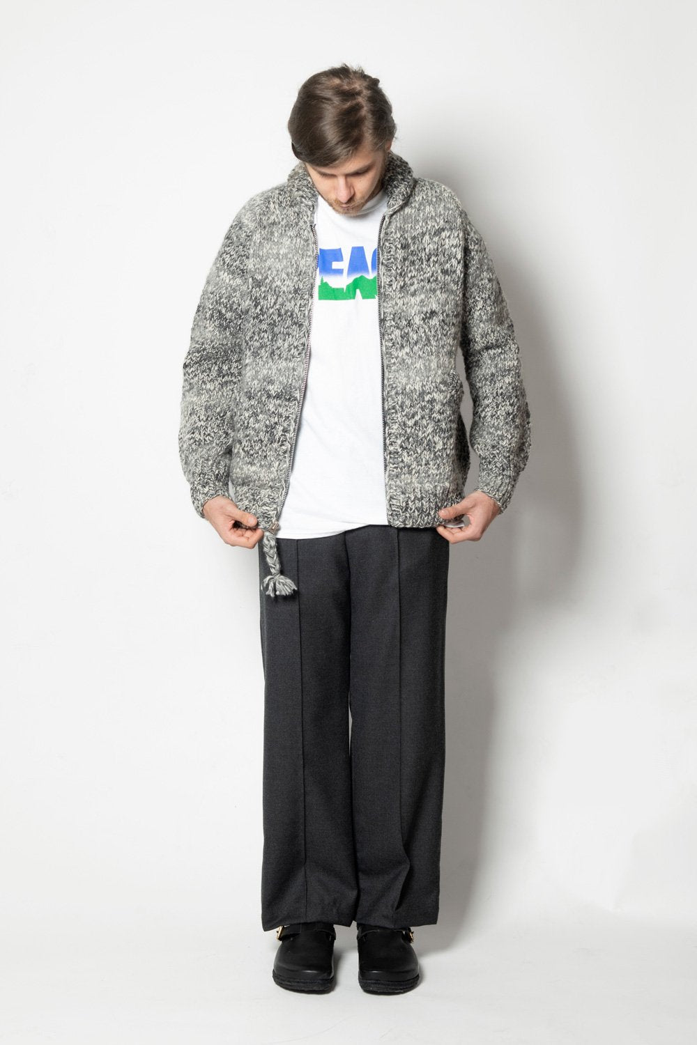 Mix Heather Zipper Cardigan - Ivory Mix