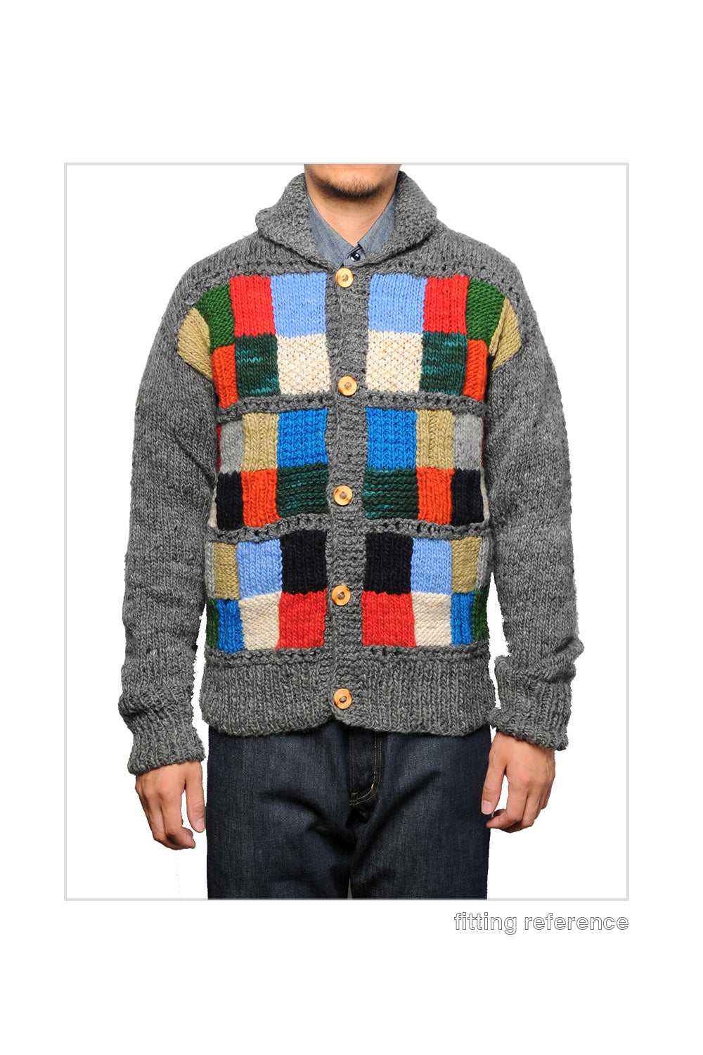 Sampler Squares Button Cardigan - Grey