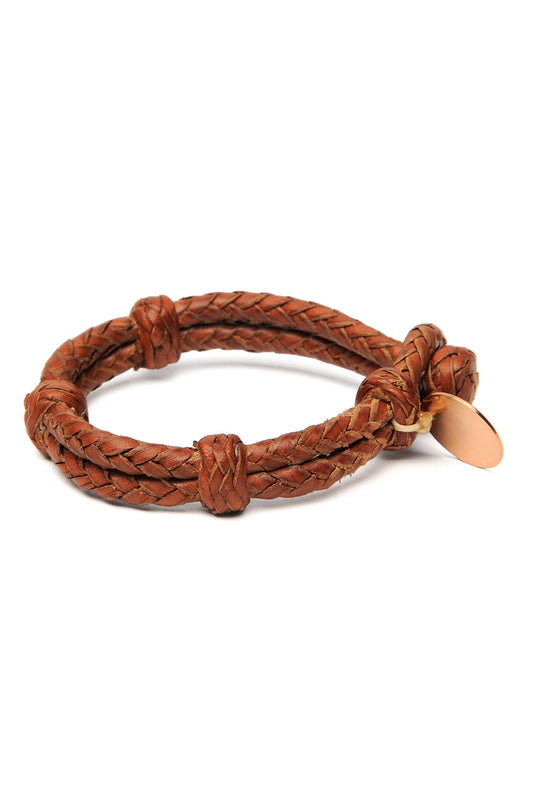 Double Round Leather Bracelet  - Tan 2