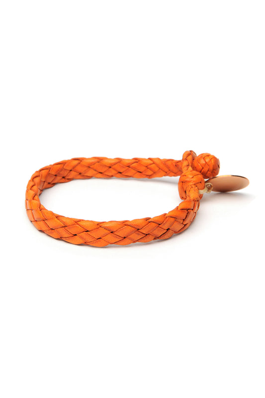 Flat Weaved Leather Bracelet  - Orange 1