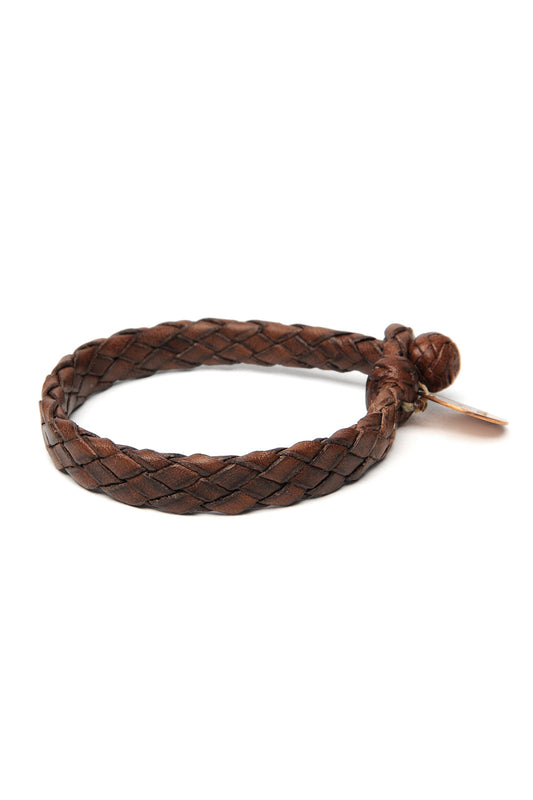Flat Weaved Leather Bracelet  - Brown 2
