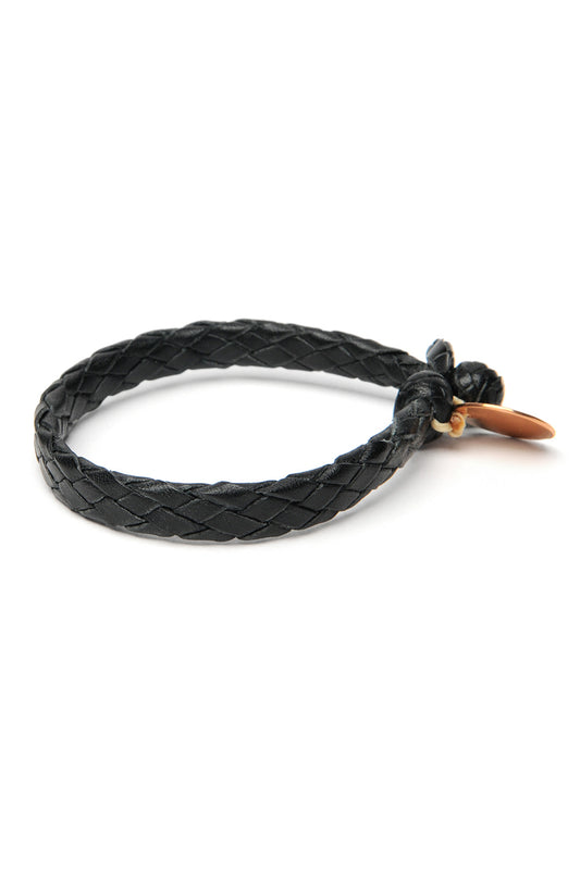 Flat Weaved Leather Bracelet  - Black