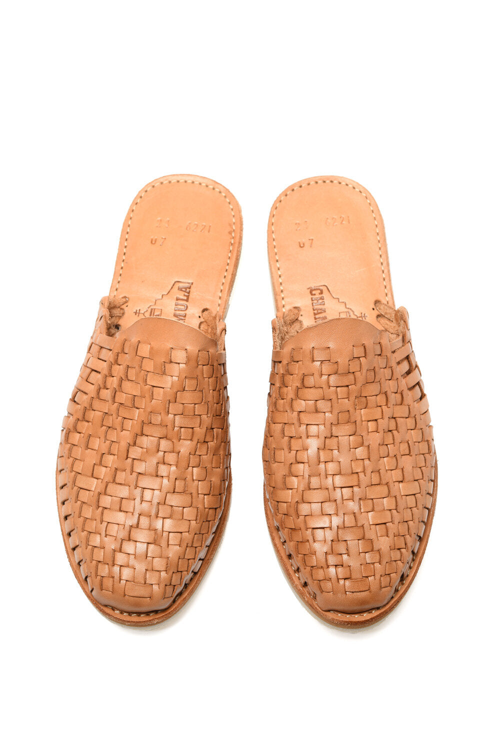 Top view of Chamula traditional huarache sandal handcrafted in Mexico for women