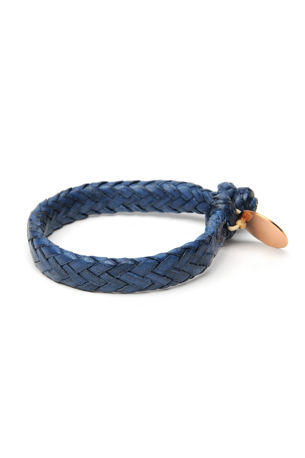 Wide Flat Weaved Leather Bracelet - Blue 1