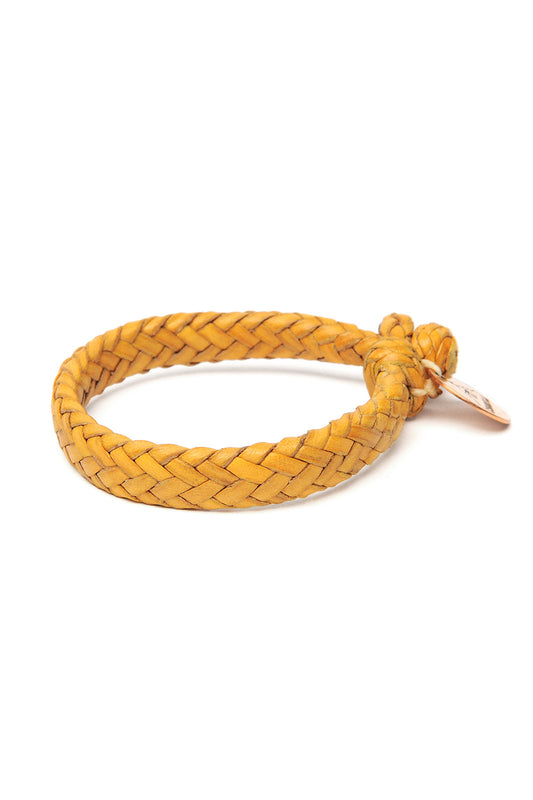Wide Flat Weaved Leather Bracelet  - Yellow 2