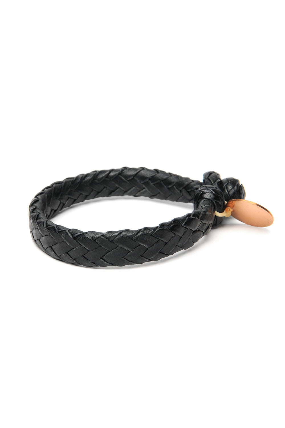 Wide Flat Weaved Leather Bracelet - Black