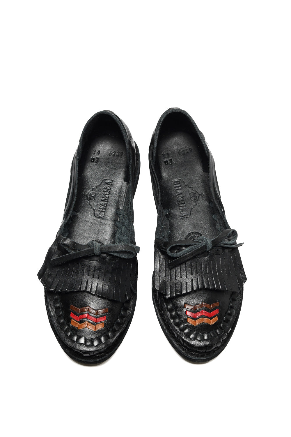 Top view of Chamula traditional huarache sandal handcrafted in Mexico for women