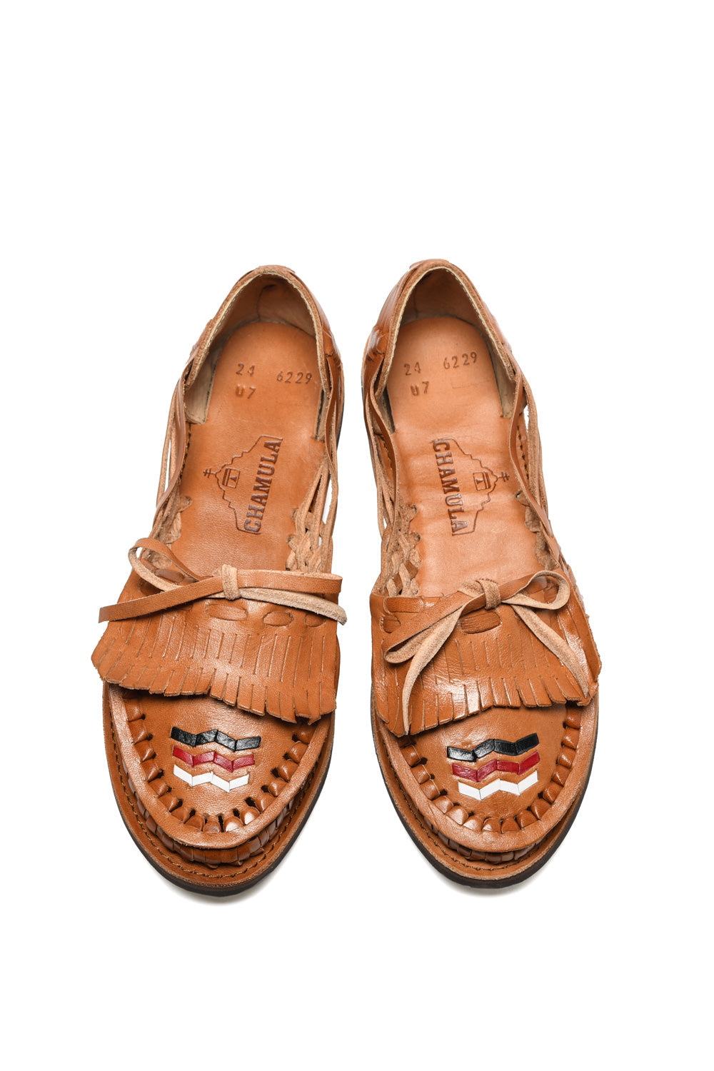 Top view of Chamula traditional huarache sandal handcrafted in Mexico for women