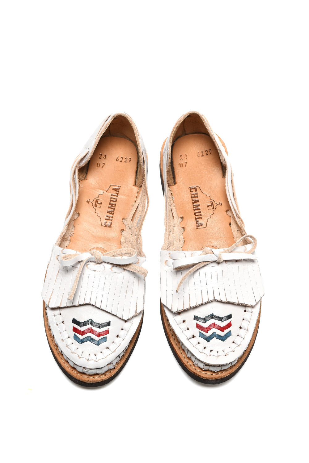 Top view of Chamula traditional huarache sandal handcrafted in Mexico for women