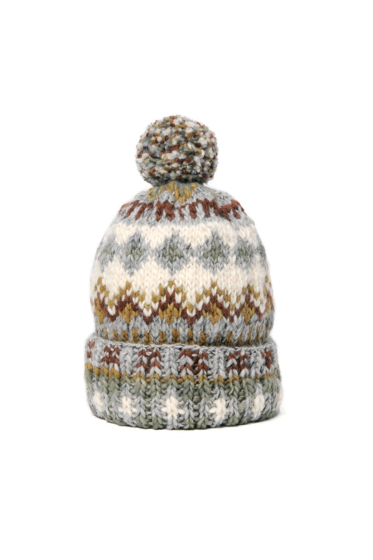 Double Cuff Cap Fair Isle #3 - Pearl Grey