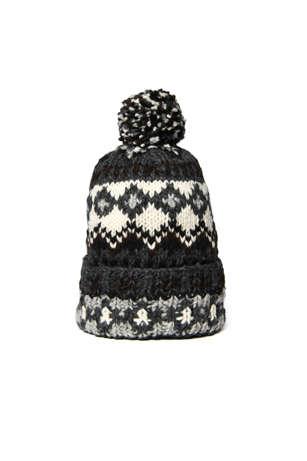Double Cuff Cap Fair Isle #3 - Ox Grey x Ivory