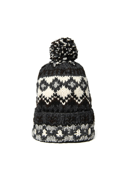 Double Cuff Cap Fair Isle #3 - Ox Grey x Ivory