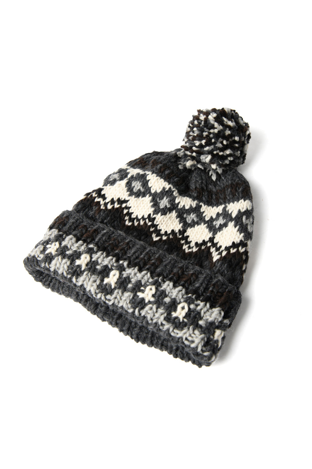 Double Cuff Cap Fair Isle #3 - Ox Grey x Ivory