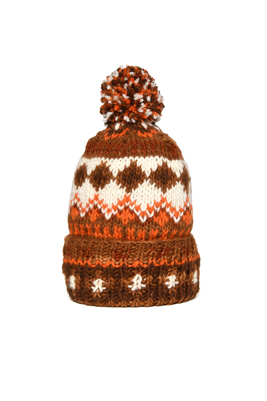 Double Cuff Cap Fair Isle #3 - Med Rust