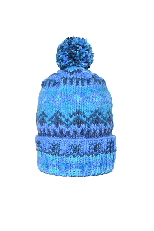 Double Cuff Cap Fair Isle #3 - Med Royal