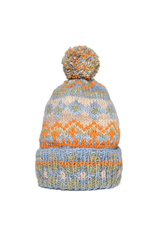 Double Cuff Cap Fair Isle #3 - Lt. Indigo