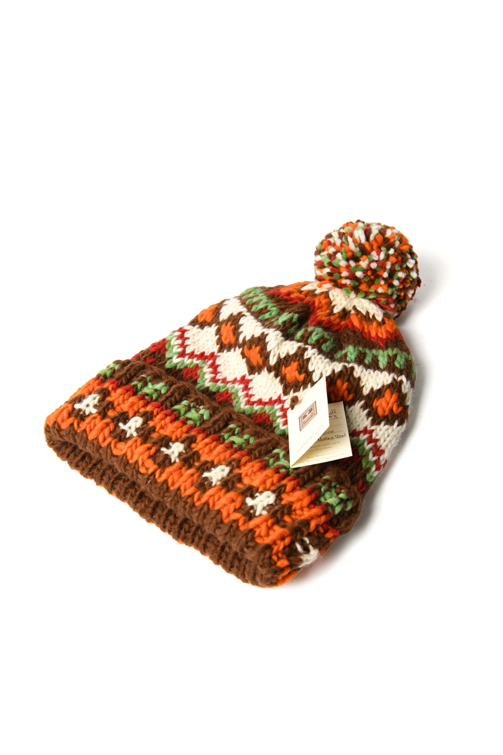 Double Cuff Cap Fair Isle #3 -Brown Heather