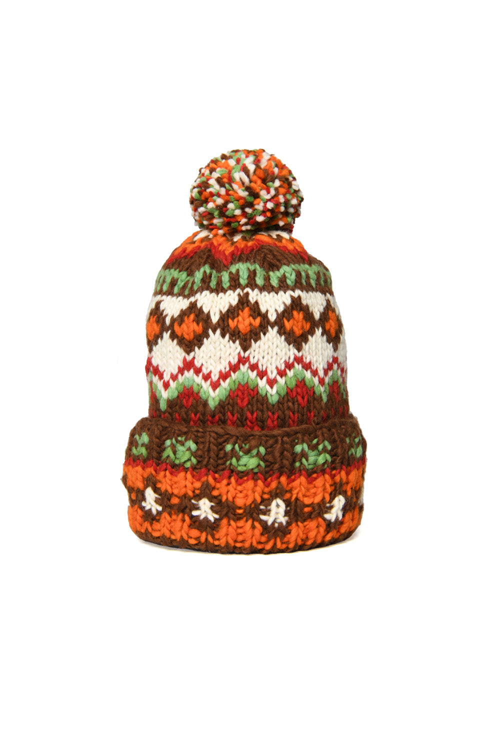 Double Cuff Cap Fair Isle #3 -Brown Heather