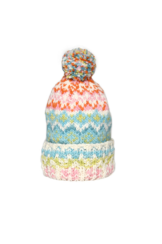 Double Cuff Cap Fair Isle #8 - Ivory