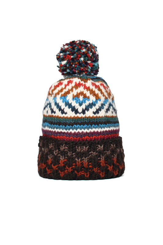 Double Cuff Cap Rombos Stripe - Chocolate
