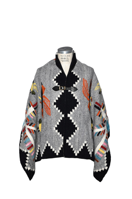 Merino Wool Blanket Poncho - Navajo Birds
