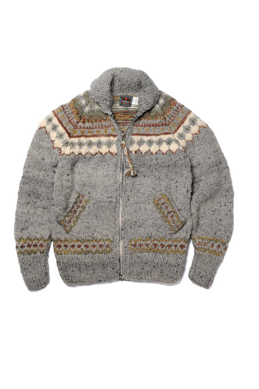 Fair Isle #3 Zipper Cardigan - Pearl Grey