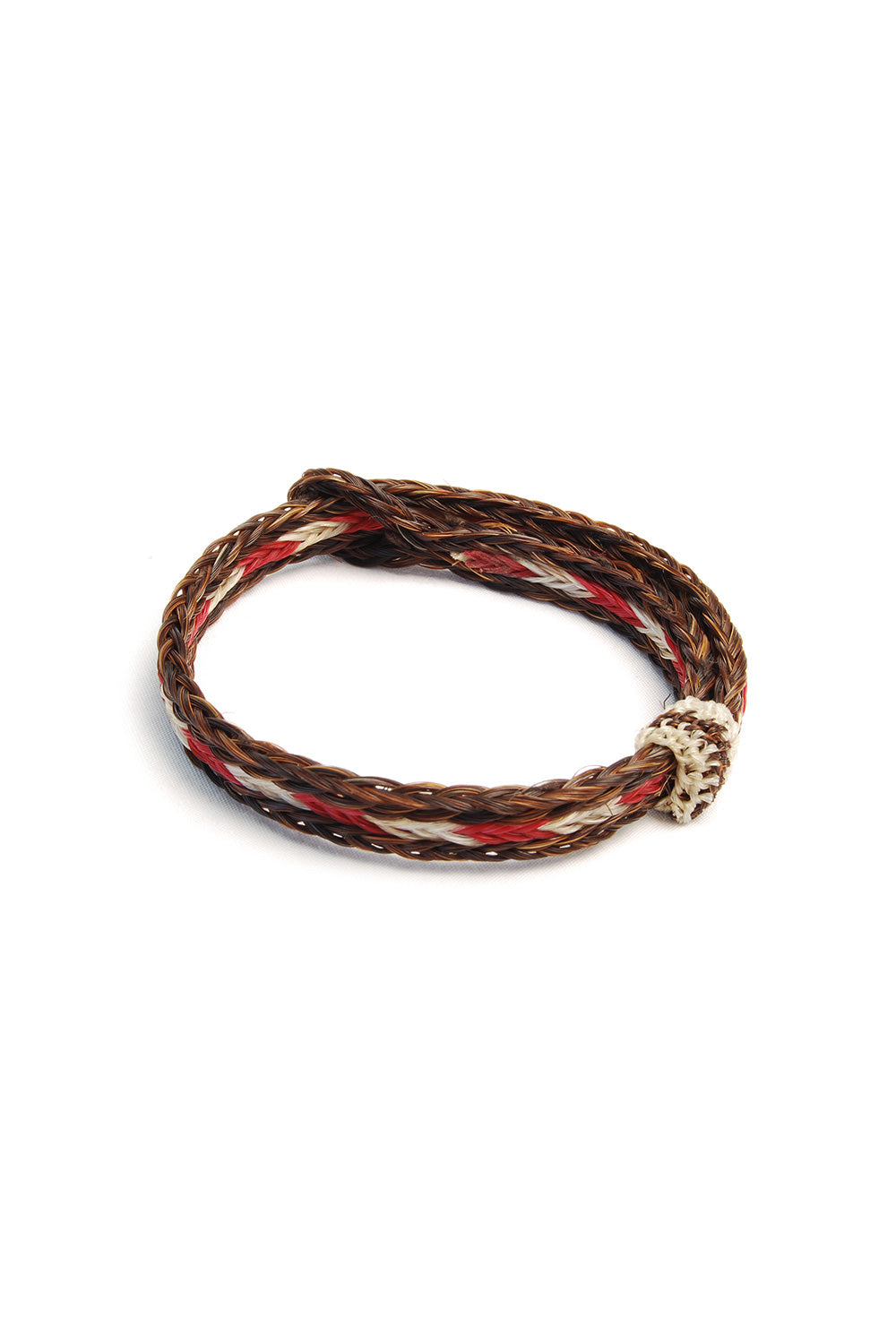 Braided Horsehair Bracelet - #24 RED/WHT/D.BWN