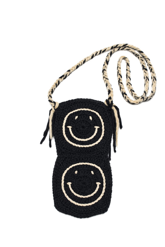 Smiley Crochet Pocket Bag - Black