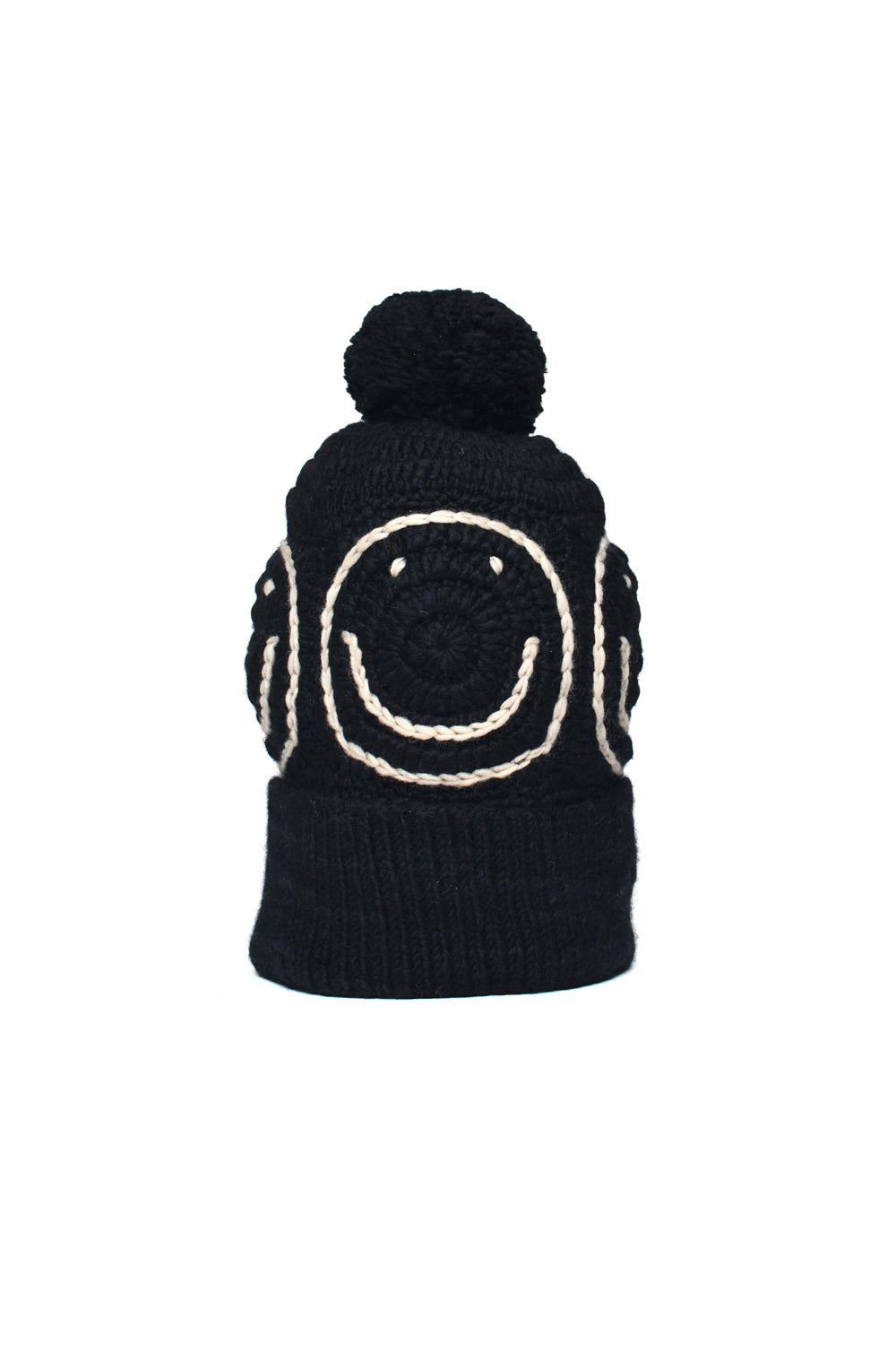 Double Cuff Cap Smiley Crochet - Black