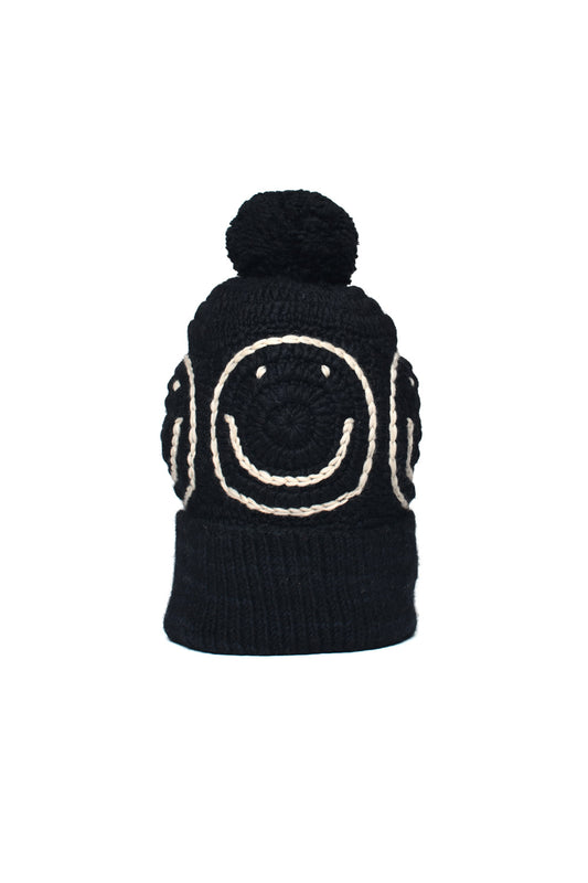 Double Cuff Cap Smiley Crochet - Black