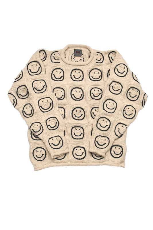 Smiley Crochet Pullover - Tan