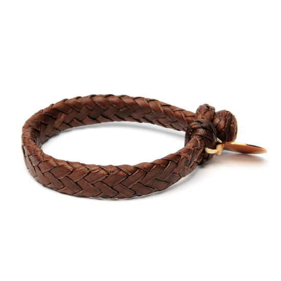 Wide Flat Weaved Leather Bracelet - Brown 2