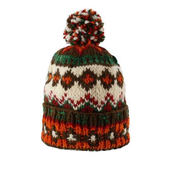 Double Cuff Cap Fair Isle #3 -Brown Heather