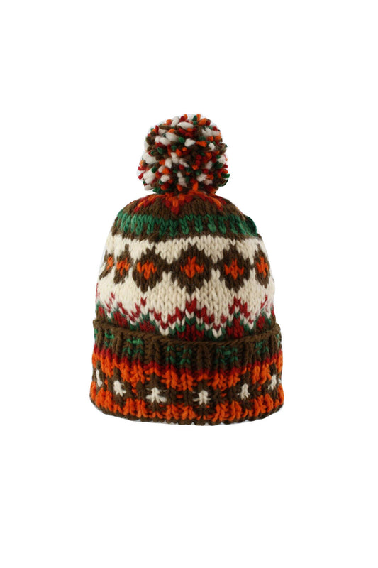 Double Cuff Cap Fair Isle #3 -Brown Heather