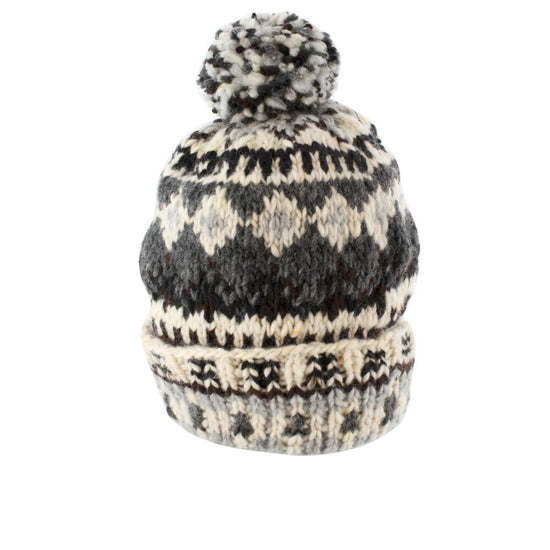 Double Cuff Cap Fair Isle #3 - Natural Heather